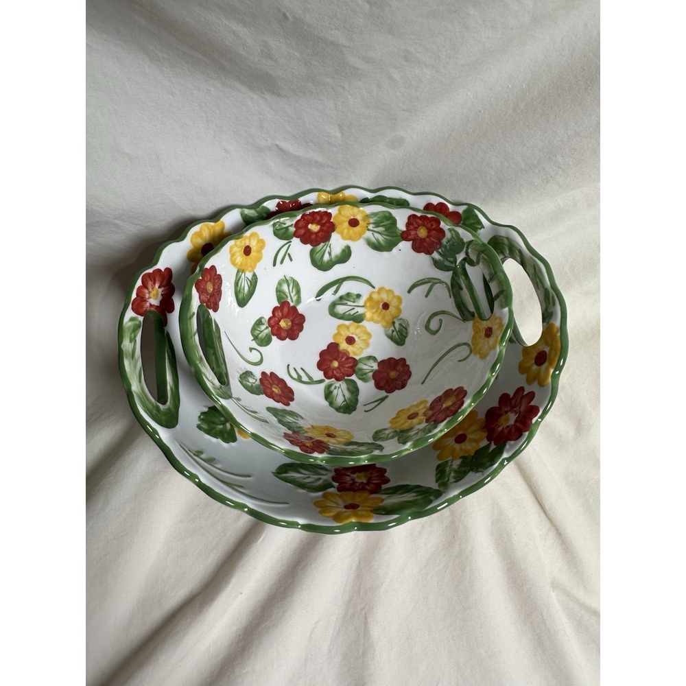 Temp-tations by Tara Floral Embroidery‎ Handled Nesting Serving Bowls Set of 2 - Picture 7 of 10